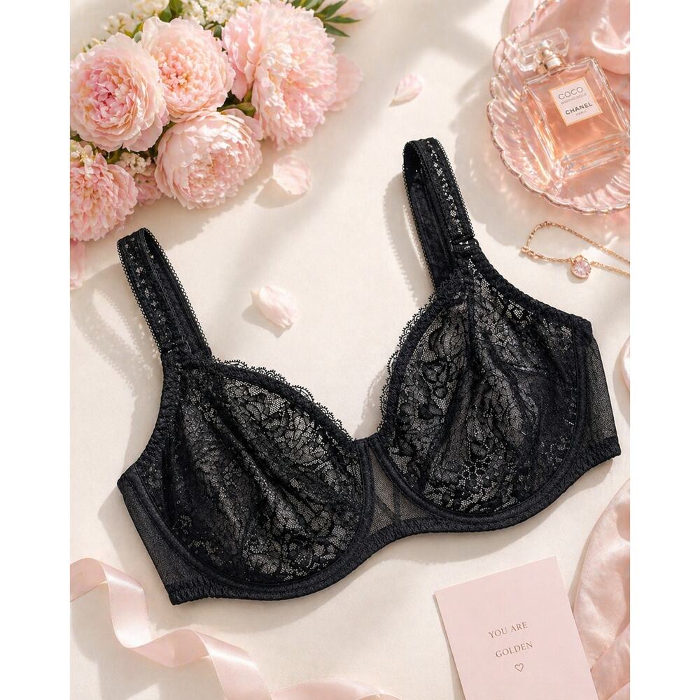 SIMONE PERELE Lace Underwire Bra Dark Gray Size 32G